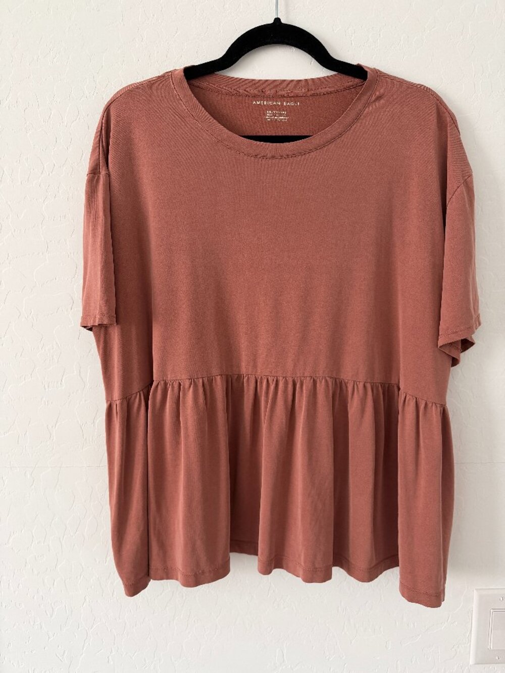 American Eagle Womens XXL Rust Babydoll Peplum Top Oversized Boho Tee